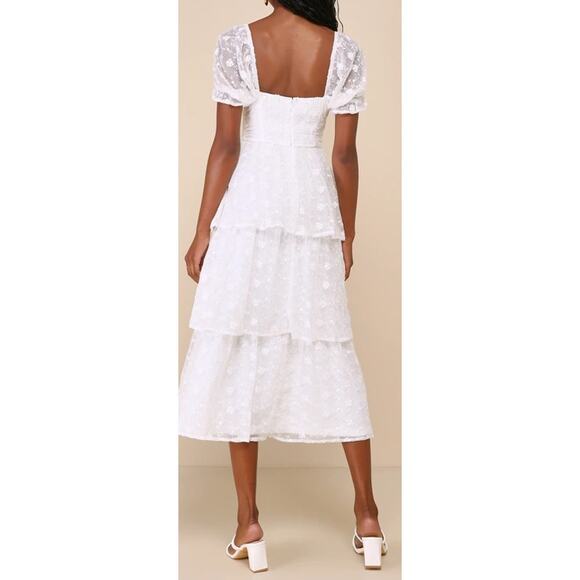 LULUS XS Precious Sweetie White Embroidered Tiered Midi Party Dress NEW B117 - Picture 2 of 10